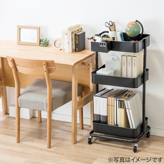 3段とも高さ調節ができるキッチンワゴン (ブラック)【スチールワゴン トロリ3】 6枚目画像