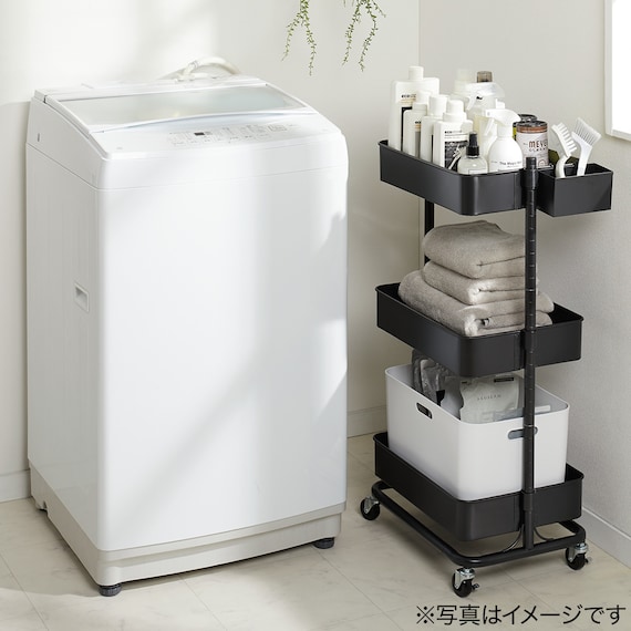 3段とも高さ調節ができるキッチンワゴン (ブラック)【スチールワゴン トロリ3】 7枚目画像