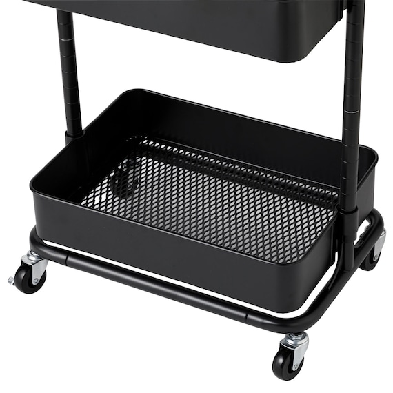 3段とも高さ調節ができるキッチンワゴン (ブラック)【スチールワゴン トロリ3】 12枚目画像