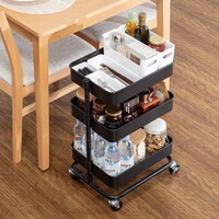 高さ調節ができるスチールワゴン トロリ3 コンパクト (ブラック)