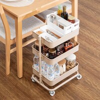 高さ調節ができるスチールワゴン トロリ3 コンパクト (ベージュ)