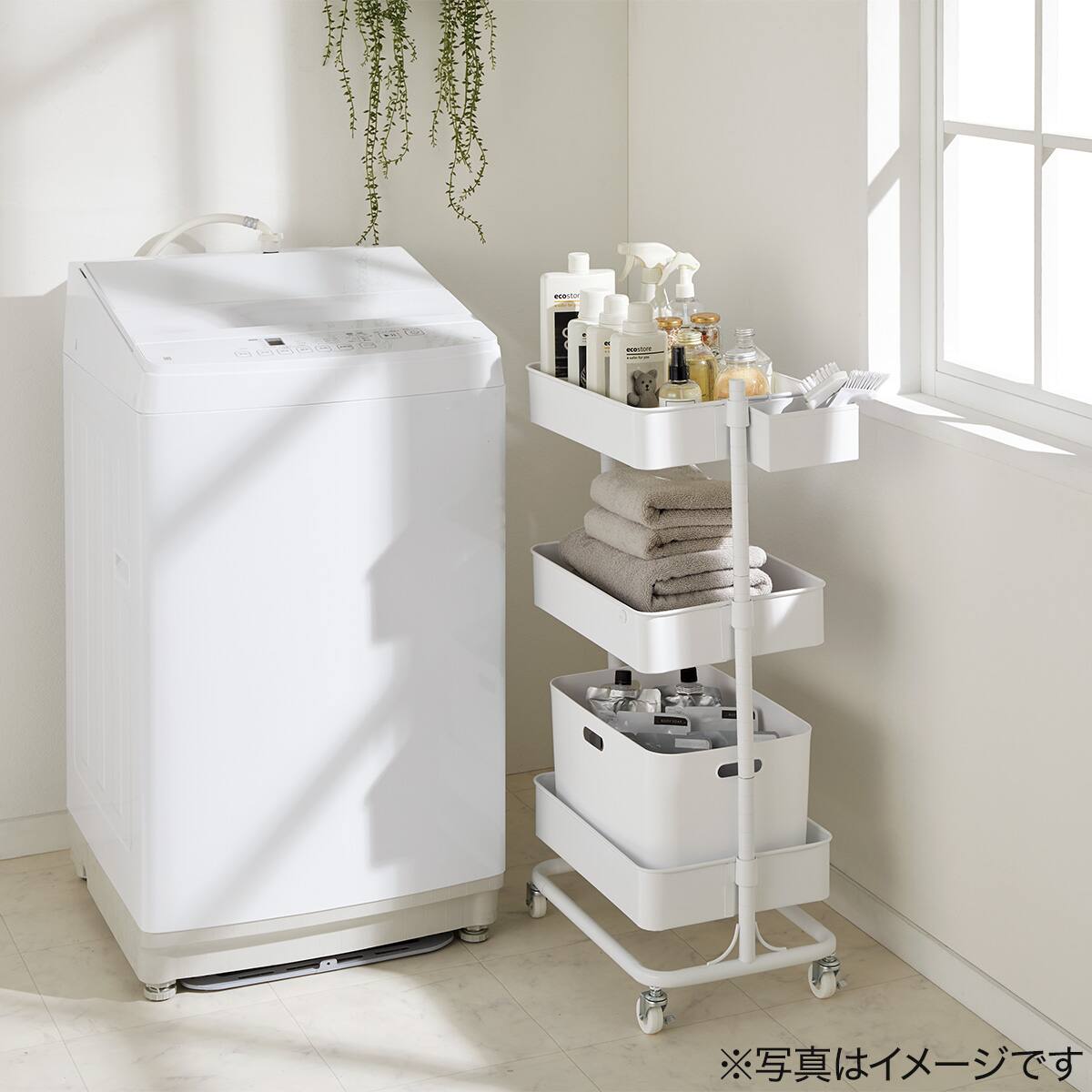 3段とも【ネット限定色】高さ調節ができるキッチンワゴン (グリーン