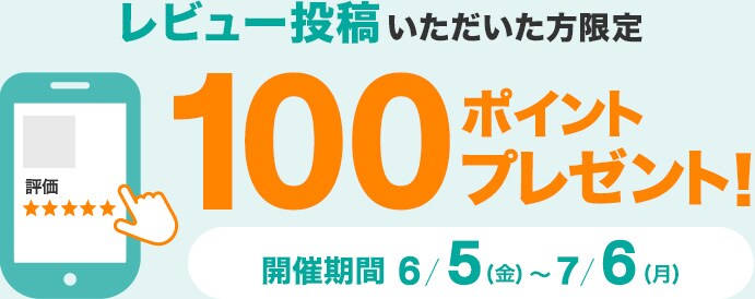 レビュー投稿いただいた方限定 100ポイントプレゼント! 開催期間 6/5(金)~7/6(月)