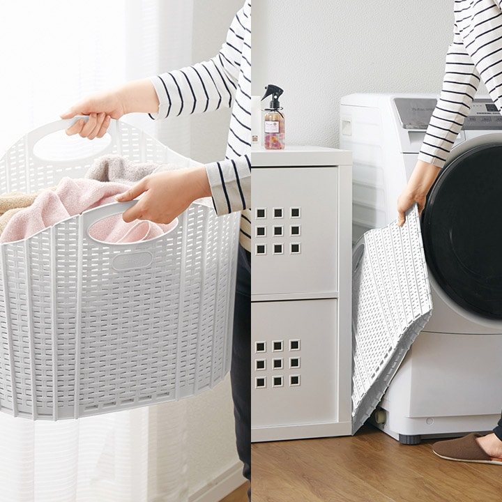 折りたためるランドリーバスケット(ラタン ホワイト)