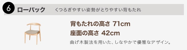 ローバック くつろぎやすい姿勢がとりやすい背もたれ