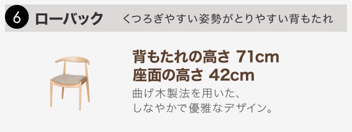 ローバック くつろぎやすい姿勢がとりやすい背もたれ