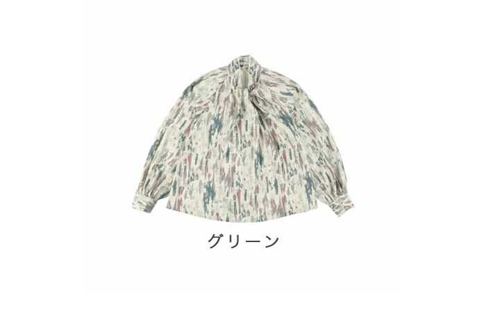 ブラッシュプリントタックカラーブラウス