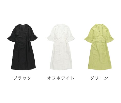 麻混ガウン風ワンピース