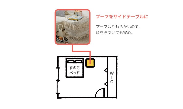 スペースを有効活用することで広々とした寝室に。