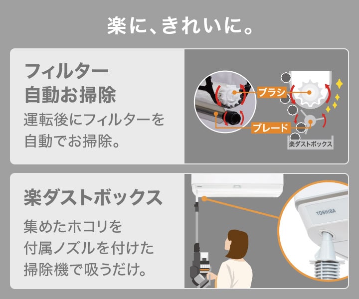楽に、きれいに。フィルター自動お掃除　楽ダストボックス