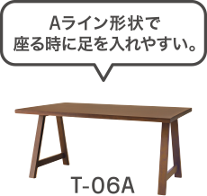 T-06A Aライン形状で座る時に足を入れやすい。