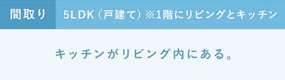 「広々空間、明るいキッチンがお気に入り！でもやっぱり丸見えが気になる～・・・（汗）。」間取り：5LDK（戸建て）※1階にリビングとキッチン キッチンがリビング内にある。