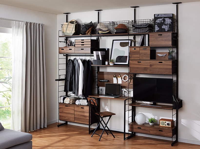 ニトリ　Nポルダ　突っ張りラック　収納 突っ張り壁面収納Nポルダ(幅40cm ミドルブラウン) | ニトリ