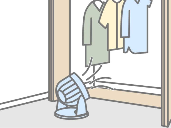 サーキュレーターの風を30分ほど当てると効率よく空気循環できるのでおすすめ