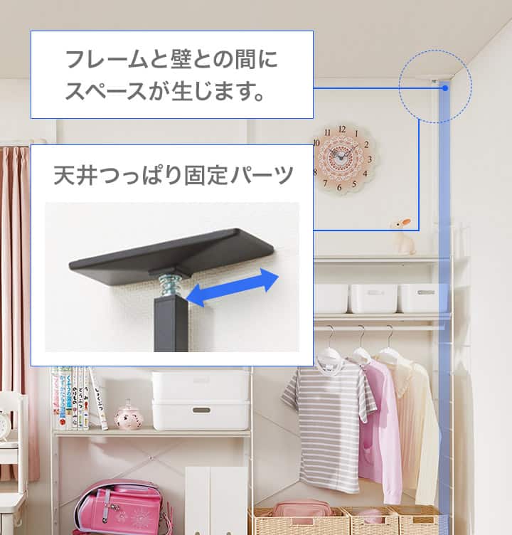 フレームと壁との間にスペースが生じます。