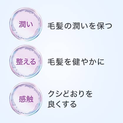 毛髪の潤いを保つ　毛髪を健やかに　クシどおりを良くする