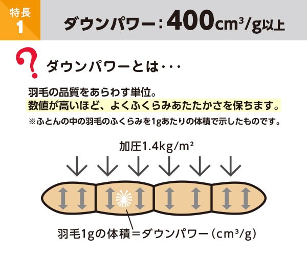 ダウンパワー:400cn3/g以上