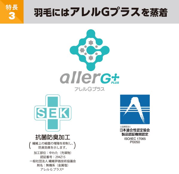 羽毛にはアレルGプラスを蒸着