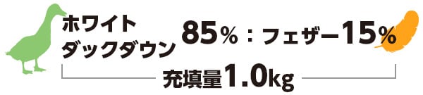 ホワイトダックダウン85%:フェザー15%=充填量1.0㎏
