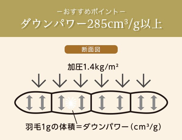 ダウンパワー285cm3/g以上