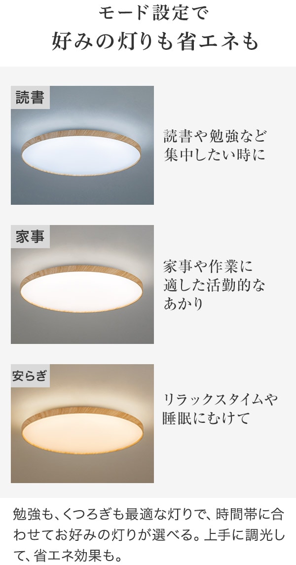 モード設定で好みの灯りも省エネも