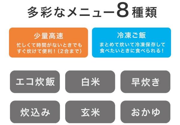 多彩なメニュー8種類