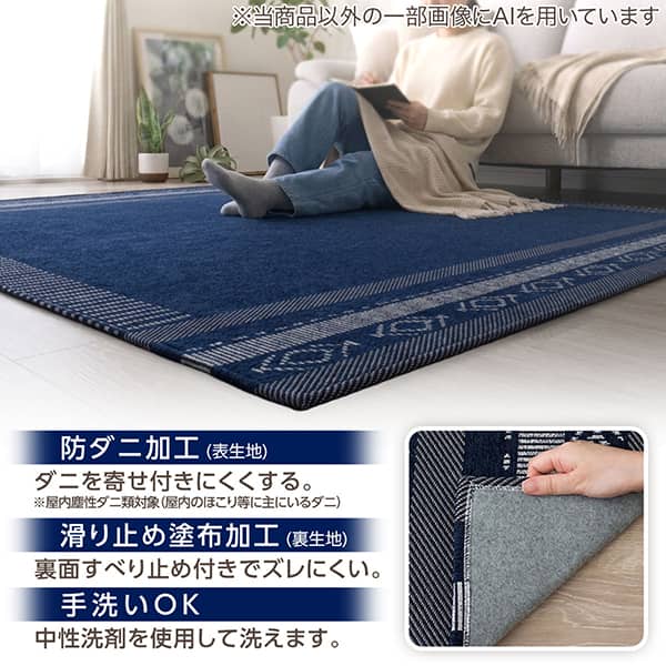 防ダニ加工（表生地）ダニを寄せ付きにくくする。※屋内塵性ダニ類対象（屋内のほこり等にいるダニ） 滑り止め塗布加工（裏生地）裏面すべり止め付きでズレにくい。 手洗いOK 中性洗剤を使用して洗えます。