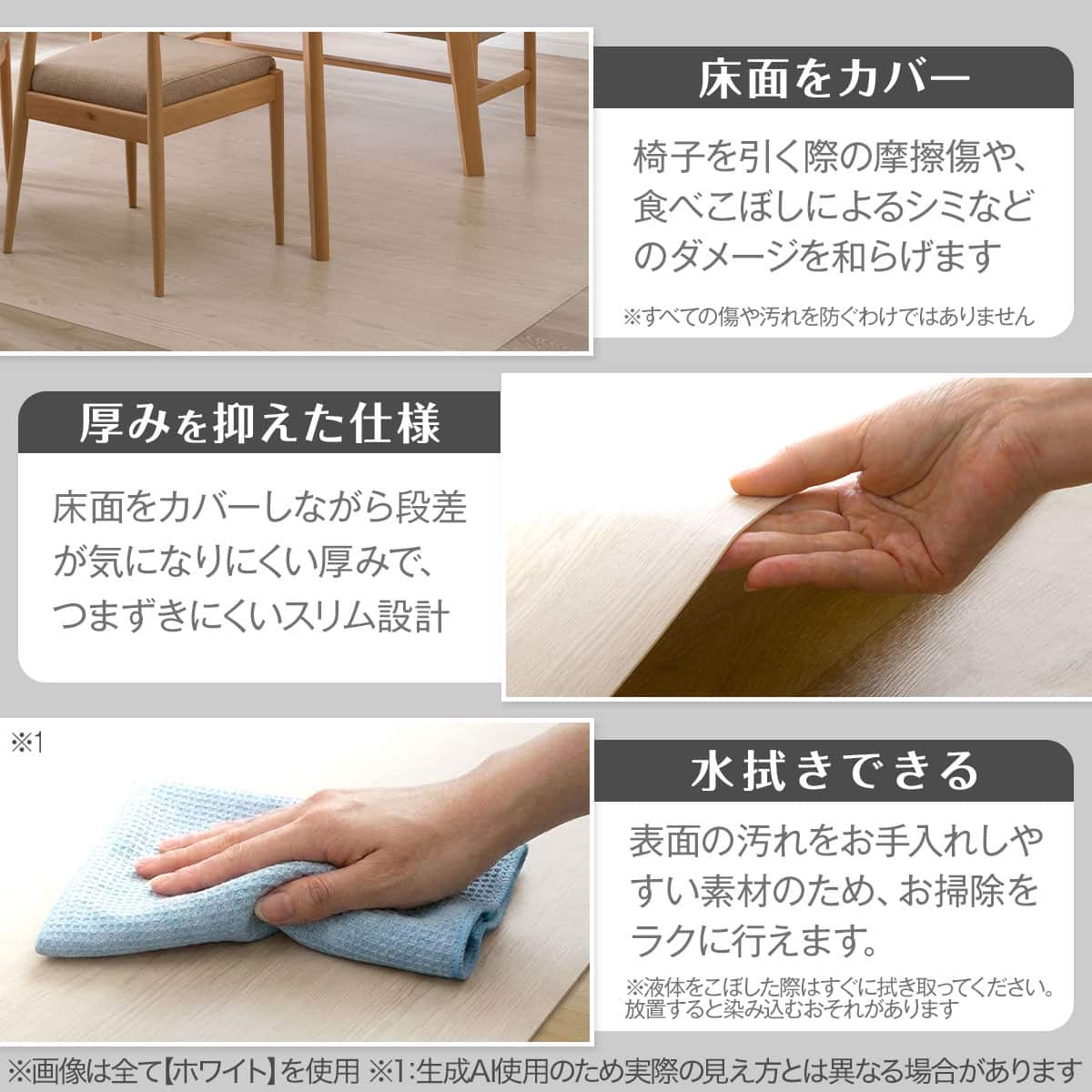 床面をカバー 厚みを抑えた仕様 水拭きできる