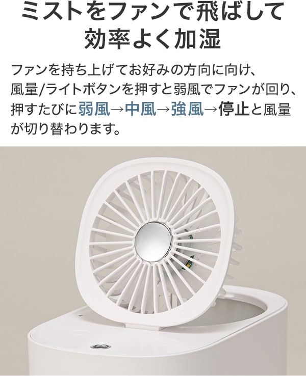 ミストをファンで飛ばして効率よく加湿