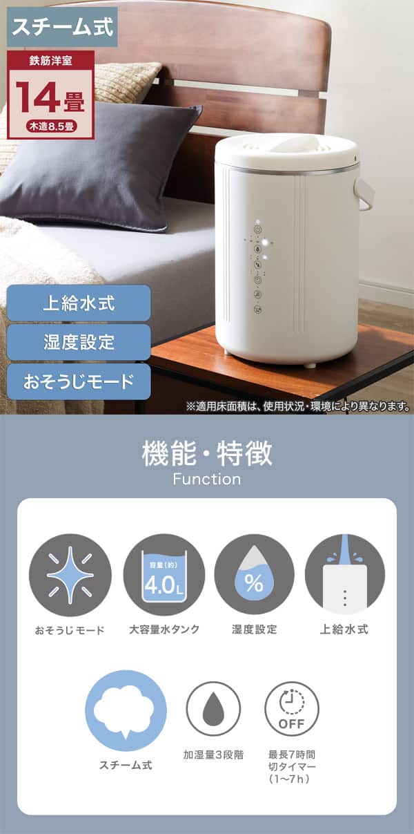 上給水式　湿度設定　おそうじモード