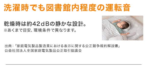 洗濯時でも図書館内程度の運転音
