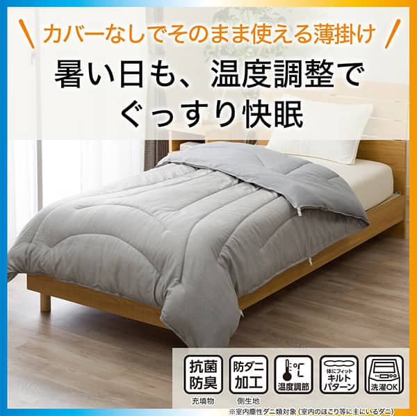 カバーのいらない ちょうど良い温度調整 薄掛けふとん シングル(グレー
