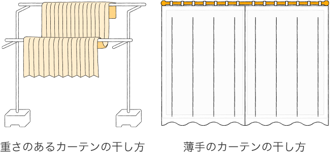 重さがある物は物干しを使って干す